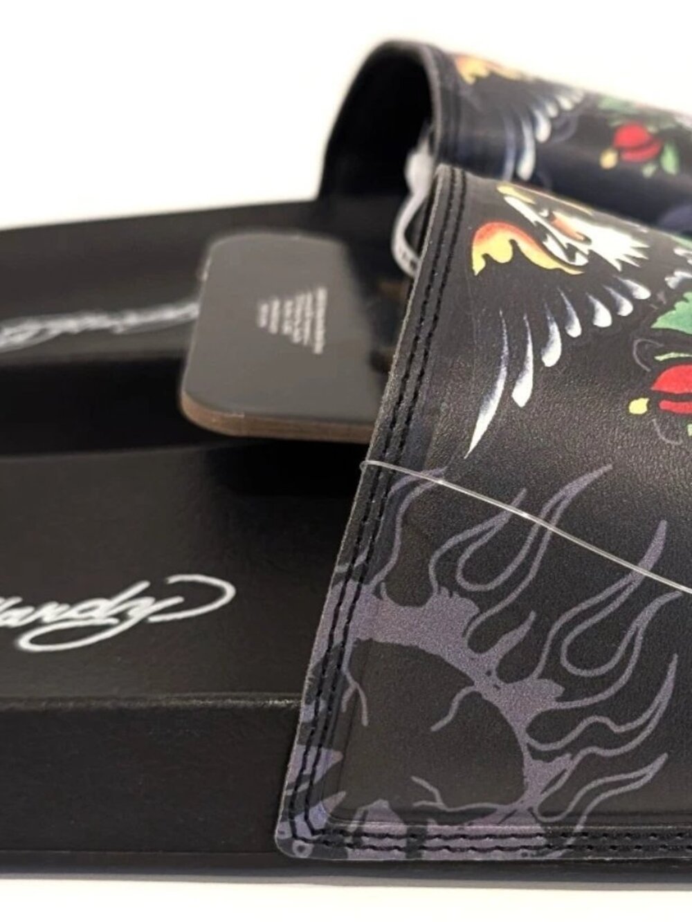 Ed Hardy Eagle &amp; Rose Tattoo Slide Sandals Mens Size 9 EH06364002 NWT